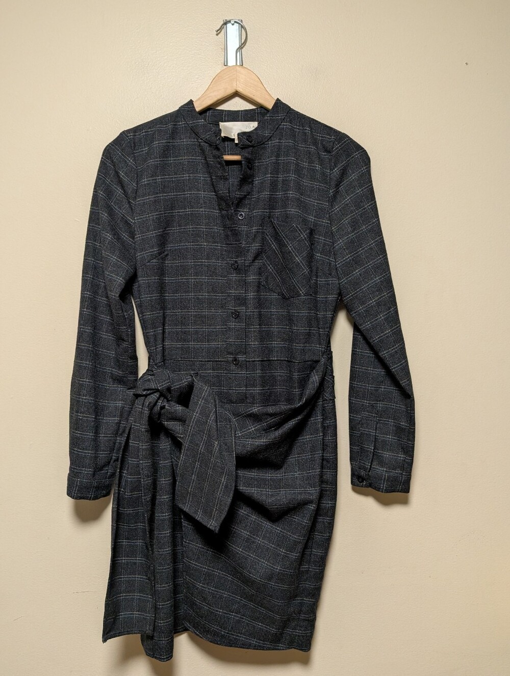 JOA Los Angeles Plaid Belted Shirt Dress Small Charcoal Gray